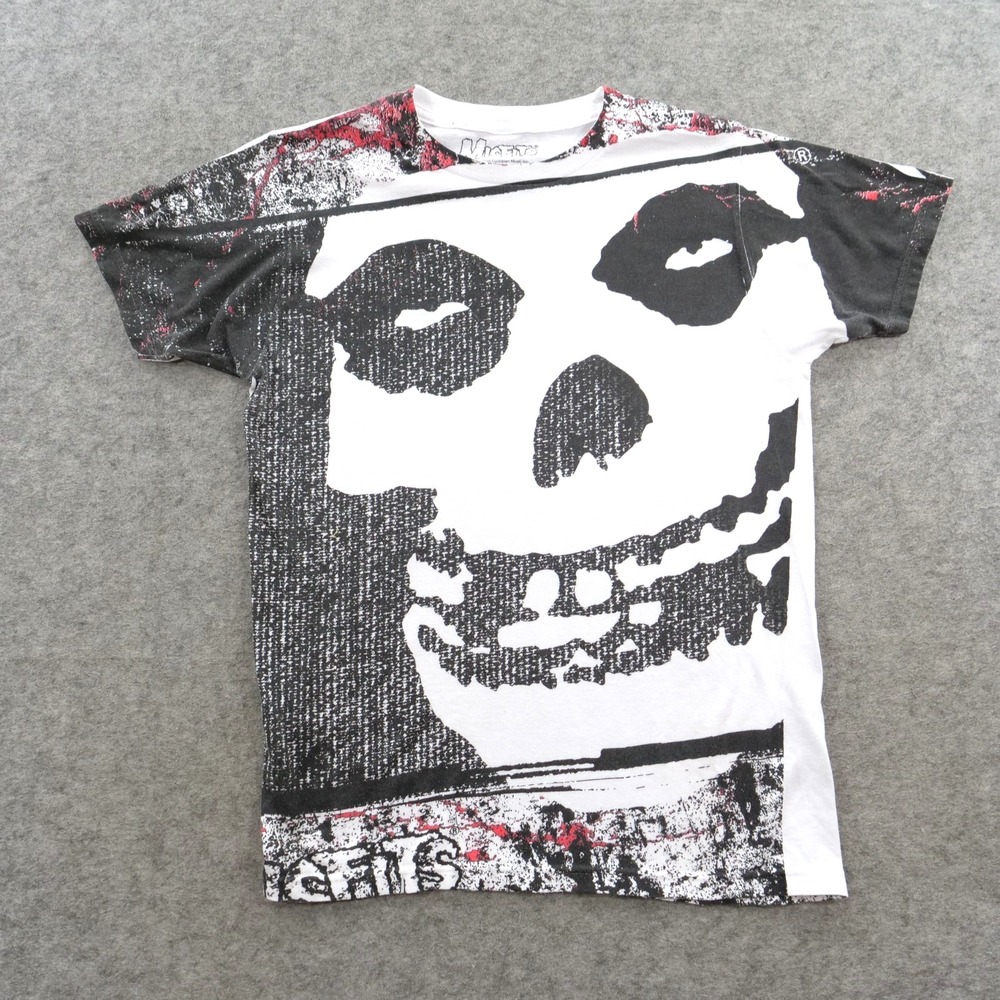 Misfits Shirt Mens Small White Black Fiend Skull All Over Print AOP Punk Band